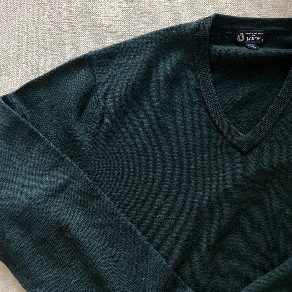 J. Crew Green Wool V Neck Sweater